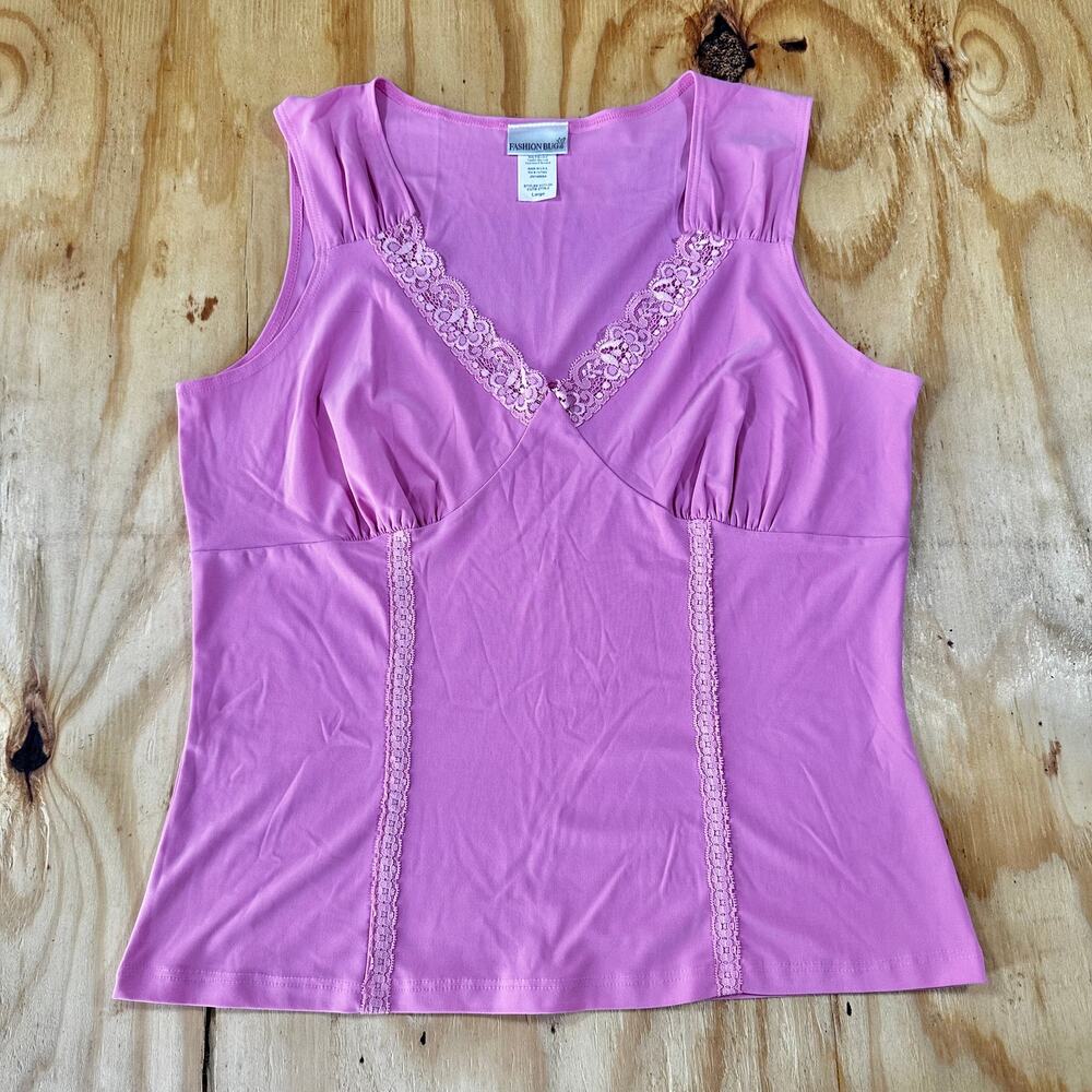 Fashion Bug Vintage Y2K Pink Lace Trim Tank Top - Size Large